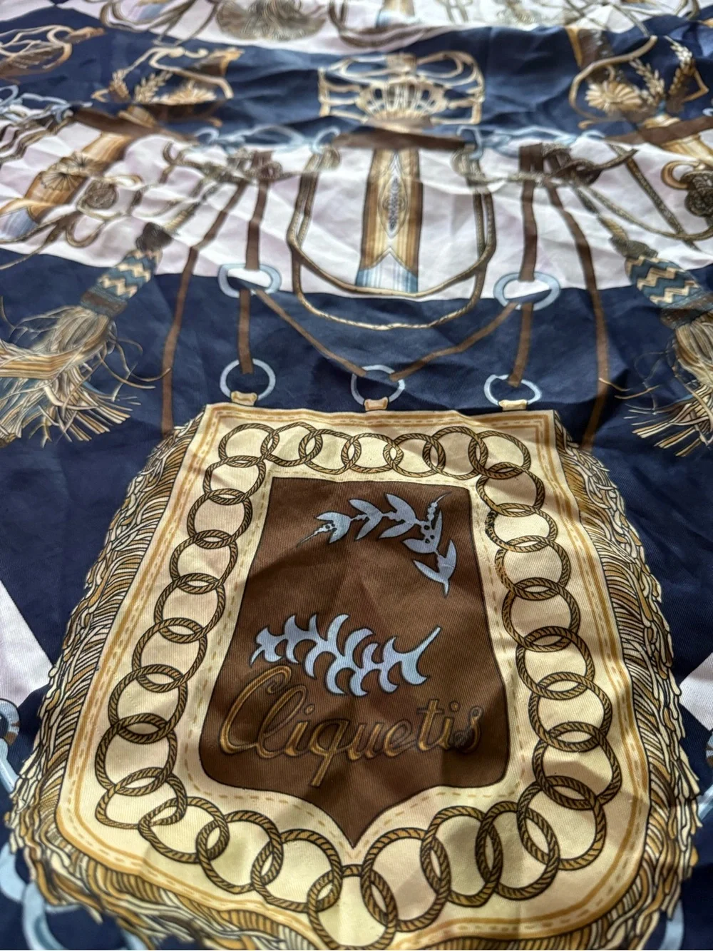 Maria Callas Italy Navy and Gold Square Scarf Cliquetis Design